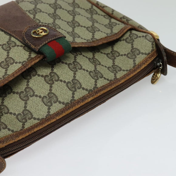 GUCCI GG Supreme Web Sherry Line Schoudertas PVC Leer Beige Goud Auth fm4588