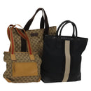 GUCCI GG Canvas Sherry Line Hand Bag 3Set Beige Black Red Auth fm4630-1