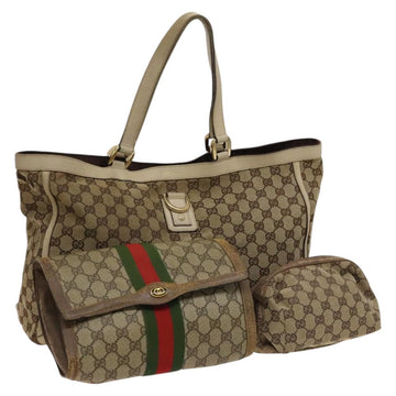 GUCCI GG Canvas Pouch Web Sherry Line Hand Bag 3Set Beige Red Auth fm4632