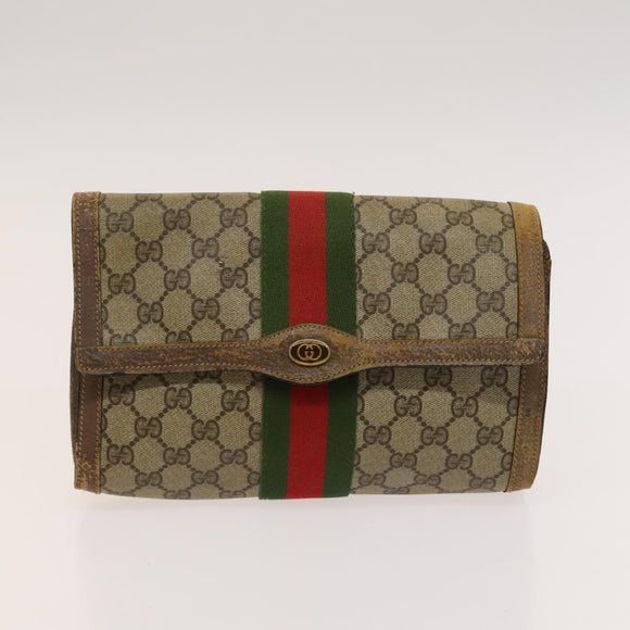 GUCCI GG Canvas Pouch Web Sherry Line Hand Bag 3Set Beige Red Auth fm4632