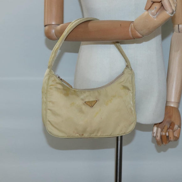 PRADA Accessory Pouch Nylon Beige Auth fm4643