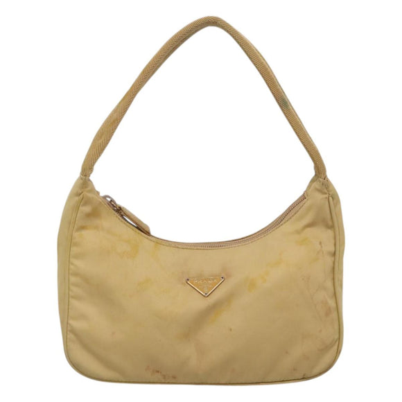 PRADA Accessory Pouch Nylon Beige Auth fm4643