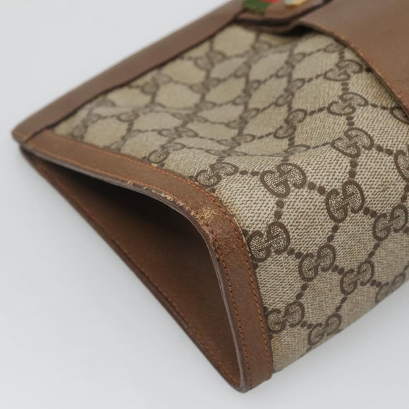 GUCCI GG Supreme Web Sherry Line Clutch Bag PVC Beige Red 89 01 033 Auth fm4647