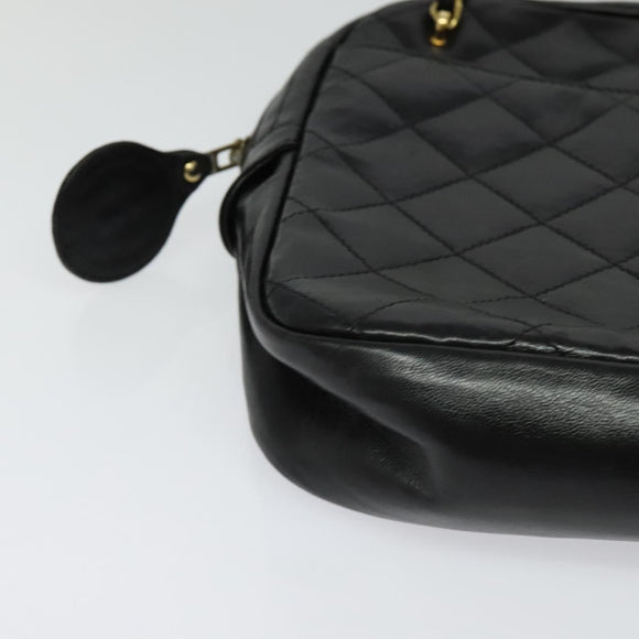 CHANEL Matelasse Chain Shoulder Bag Lamb Skin Black Gold CC Auth fm4668
