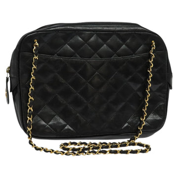 CHANEL Matelasse Chain Shoulder Bag Lamb Skin Black Gold CC Auth fm4668