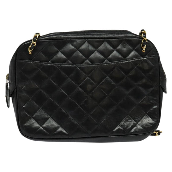 CHANEL Matelasse Chain Shoulder Bag Lamb Skin Black Gold CC Auth fm4668