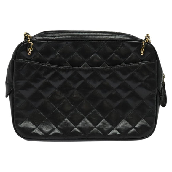 CHANEL Matelasse Chain Shoulder Bag Lamb Skin Black Gold CC Auth fm4668