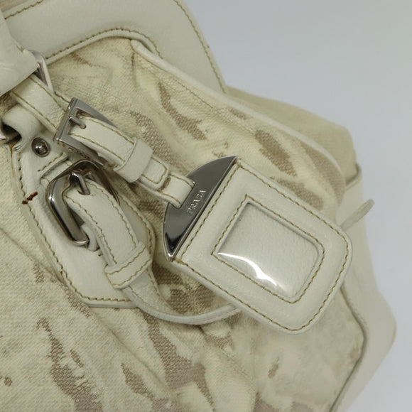 PRADA Shoulder Bag Canvas Silver White Auth fm4672