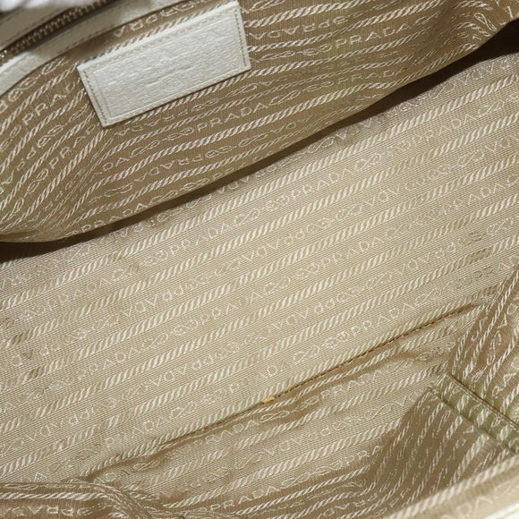 PRADA Shoulder Bag Canvas Silver White Auth fm4672