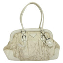 PRADA Shoulder Bag Canvas Silver White Auth fm4672-1