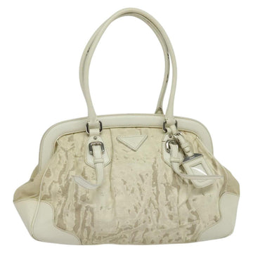 PRADA Shoulder Bag Canvas Silver White Auth fm4672