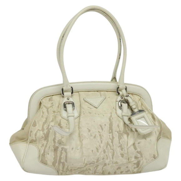 PRADA Shoulder Bag Canvas Silver White Auth fm4672
