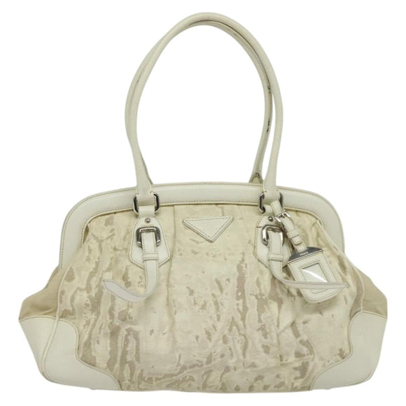 PRADA Shoulder Bag Canvas Silver White Auth fm4672