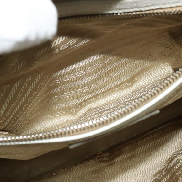 PRADA Shoulder Bag Canvas Silver White Auth fm4672