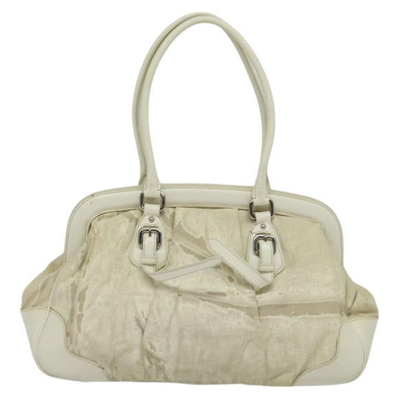 PRADA Shoulder Bag Canvas Silver White Auth fm4672