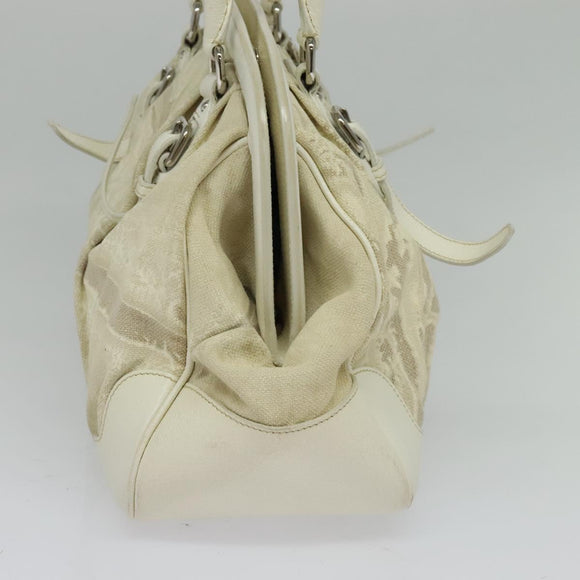 PRADA Shoulder Bag Canvas Silver White Auth fm4672