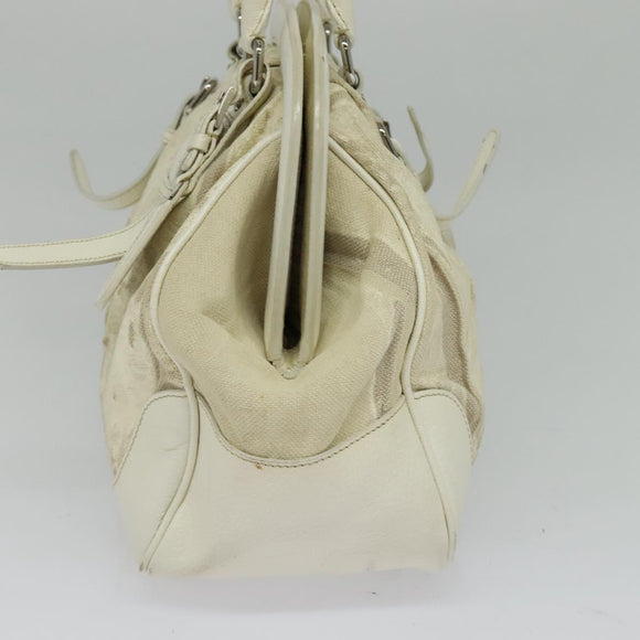 PRADA Shoulder Bag Canvas Silver White Auth fm4672