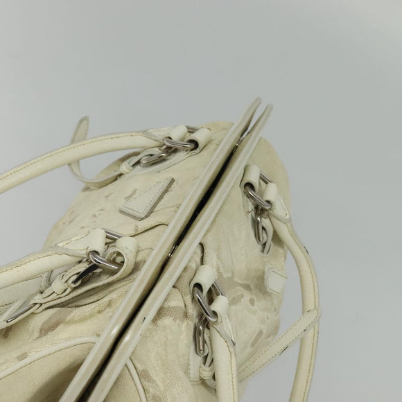 PRADA Shoulder Bag Canvas Silver White Auth fm4672