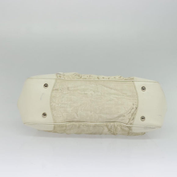 PRADA Shoulder Bag Canvas Silver White Auth fm4672