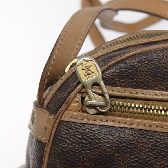 CELINE Macadam Canvas Shoulder Bag PVC Leather Brown Gold Auth fm4682