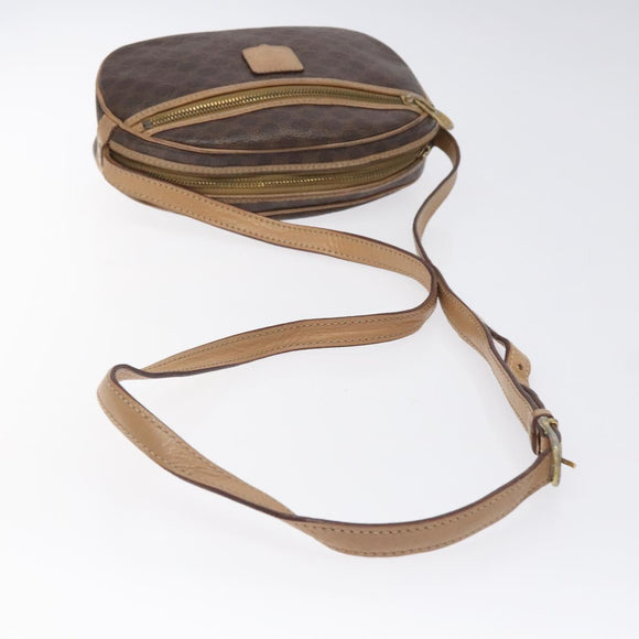 CELINE Macadam Canvas Shoulder Bag PVC Leather Brown Gold Auth fm4682