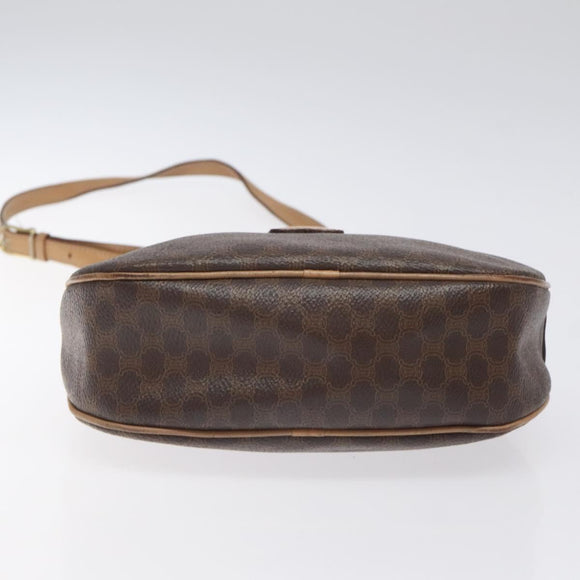 CELINE Macadam Canvas Shoulder Bag PVC Leather Brown Gold Auth fm4682