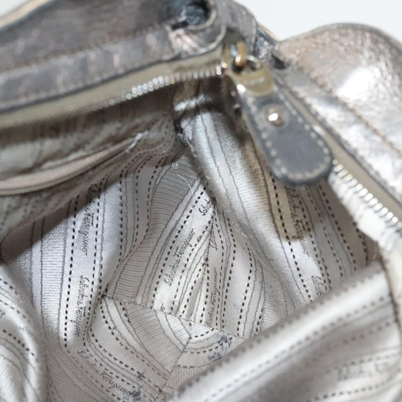 Salvatore Ferragamo Gancini Marissa Shoulder Bag Leather Silver Auth fm4685