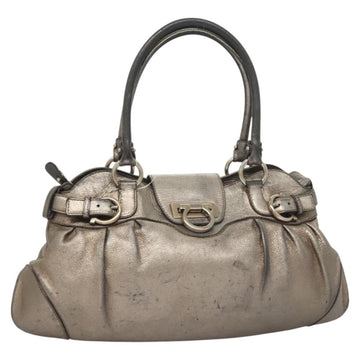 Salvatore Ferragamo Gancini Marissa Shoulder Bag Leather Silver Auth fm4685