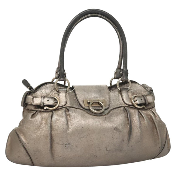 Salvatore Ferragamo Gancini Marissa Shoulder Bag Leather Silver Auth fm4685