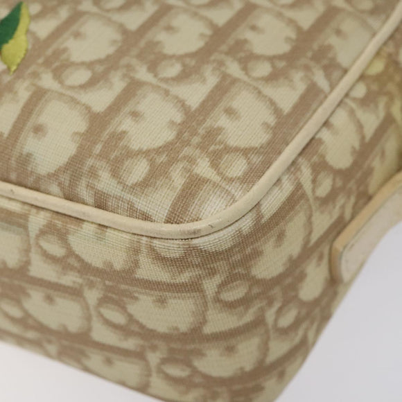 Christian Dior Trotter Canvas Flower Shoulder Bag Beige Silver Auth fm4695