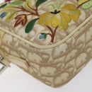 Christian Dior Trotter Canvas Flower Shoulder Bag Beige Silver Auth fm4695-9