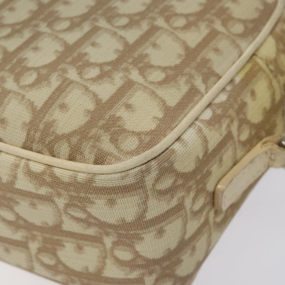 Christian Dior Trotter Canvas Flower Shoulder Bag Beige Silver Auth fm4695