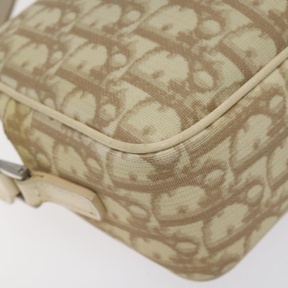 Christian Dior Trotter Canvas Flower Shoulder Bag Beige Silver Auth fm4695