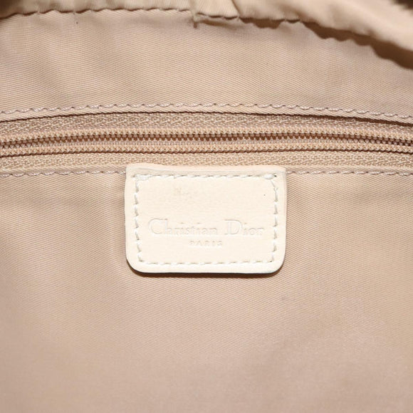 Christian Dior Trotter Canvas Flower Shoulder Bag Beige Silver Auth fm4695