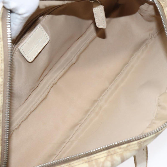 Christian Dior Trotter Canvas Flower Shoulder Bag Beige Silver Auth fm4695
