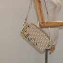 Christian Dior Trotter Canvas Flower Shoulder Bag Beige Silver Auth fm4695-21