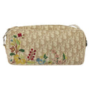 Christian Dior Trotter Canvas Flower Shoulder Bag Beige Silver Auth fm4695-13