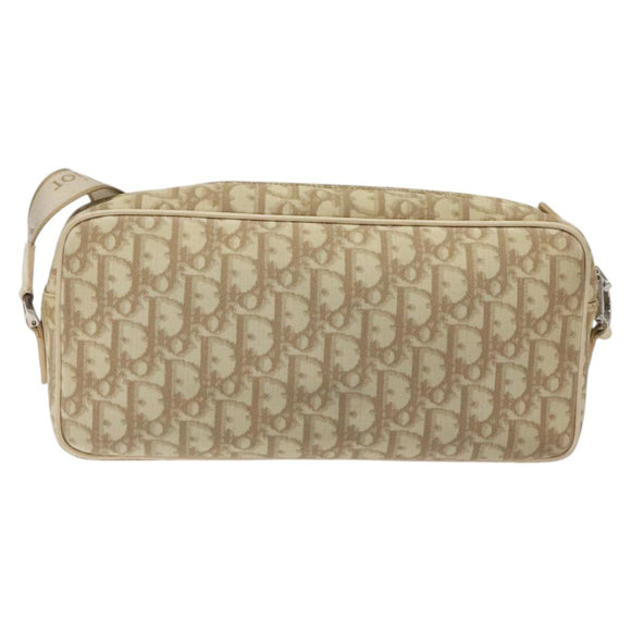 Christian Dior Trotter Canvas Flower Shoulder Bag Beige Silver Auth fm4695