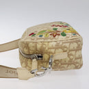 Christian Dior Trotter Canvas Flower Shoulder Bag Beige Silver Auth fm4695-4