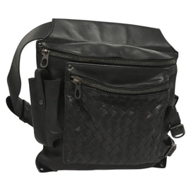 BOTTEGAVENETA INTRECCIATO Waist bag Leather Black 121604 Auth fm4696