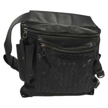 BOTTEGAVENETA INTRECCIATO Waist bag Leather Black 121604 Auth fm4696