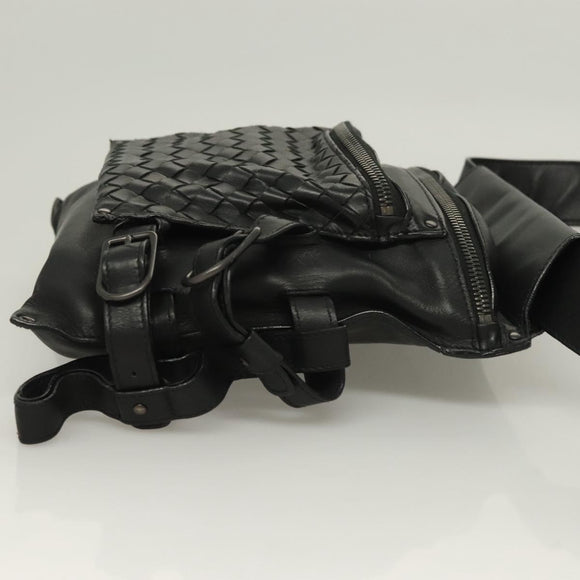 BOTTEGAVENETA INTRECCIATO Waist bag Leather Black 121604 Auth fm4696