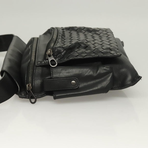 BOTTEGAVENETA INTRECCIATO Waist bag Leather Black 121604 Auth fm4696