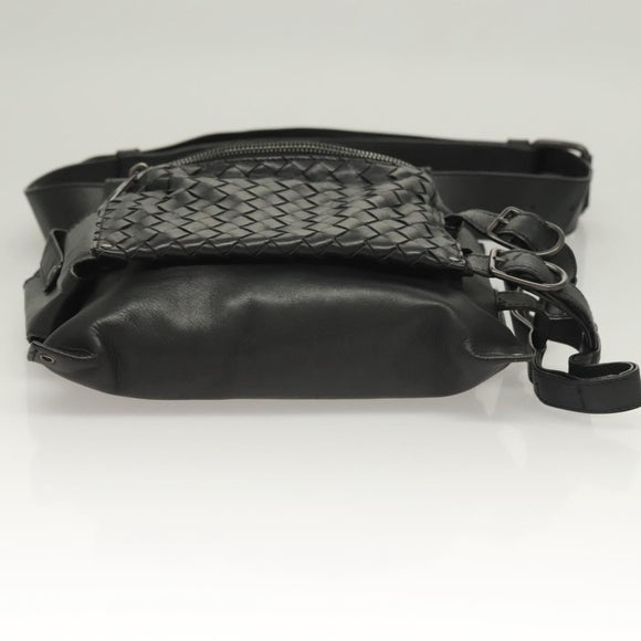 BOTTEGAVENETA INTRECCIATO Waist bag Leather Black 121604 Auth fm4696