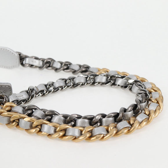 CHANEL Chain Chanel 19 Shoulder Bag Lamb Skin Gold Silver CC Auth fm4698M