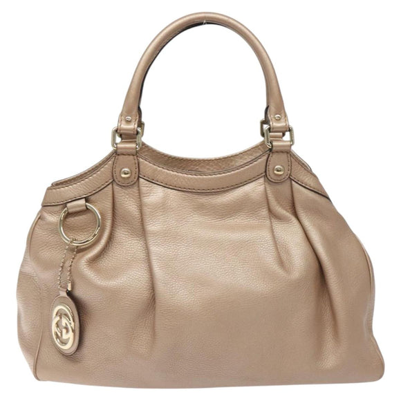 GUCCI Sukey Hand Bag Leather Pink Gold 211944 Auth fm4704