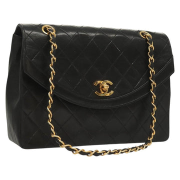 CHANEL Matelasse Chain Shoulder Bag Lamb Skin Black Gold CC Auth fm4732