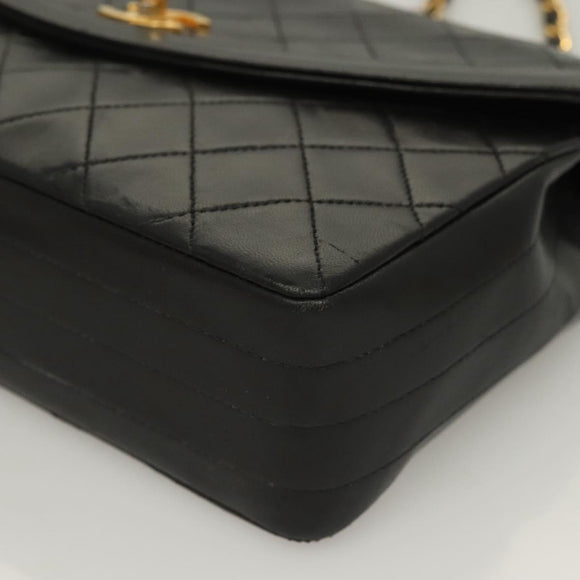 CHANEL Matelasse Chain Shoulder Bag Lamb Skin Black Gold CC Auth fm4732