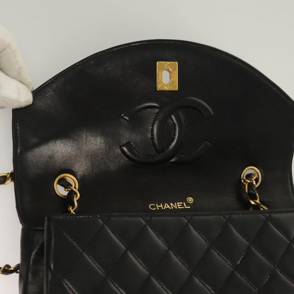 CHANEL Matelasse Chain Shoulder Bag Lamb Skin Black Gold CC Auth fm4732