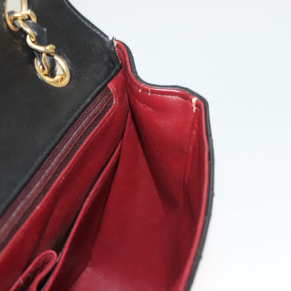 CHANEL Matelasse Chain Shoulder Bag Lamb Skin Black Gold CC Auth fm4732